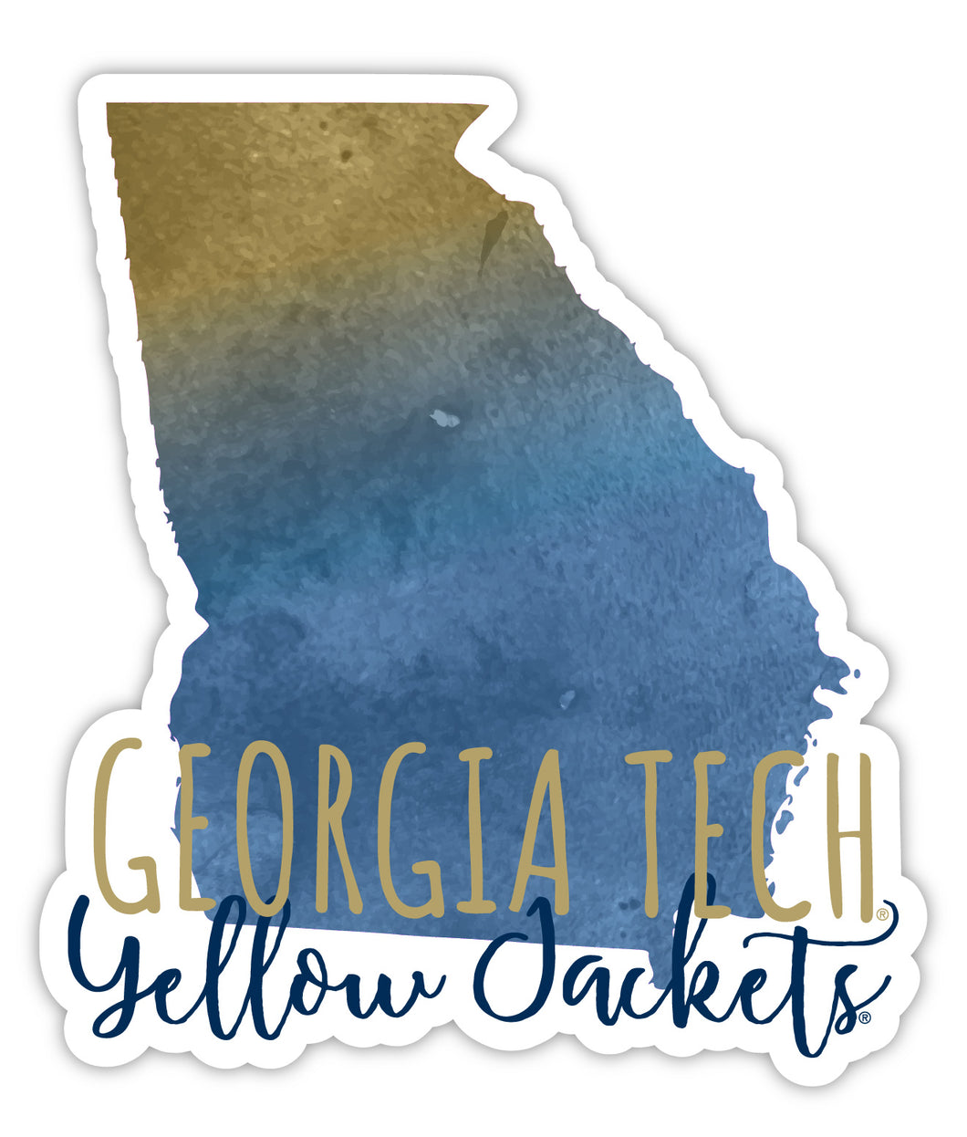 Georgia Tech Yellow Jackets 4-Inch Watercolor State Shaped NCAA Vinyl Decal Sticker for Fans, Students, and Alumni