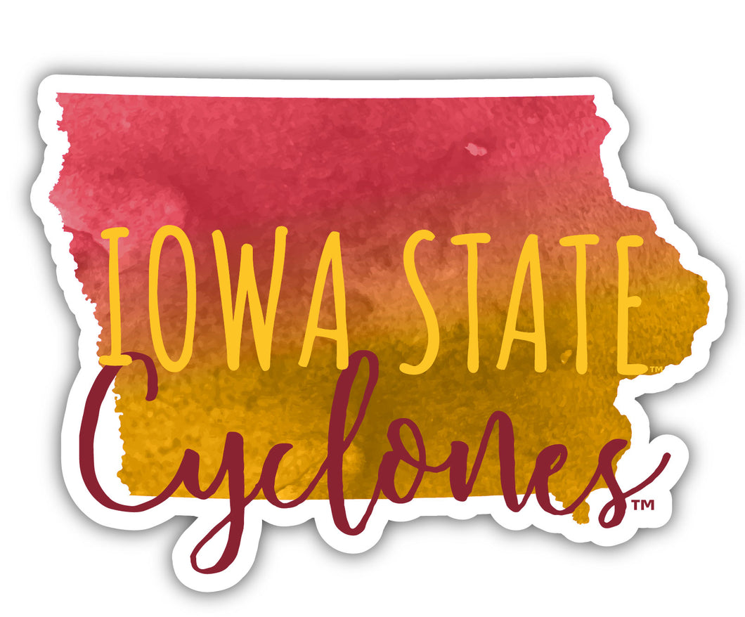 Iowa State Cyclones 4-Inch Watercolor State Shaped NCAA Vinyl Decal Sticker for Fans, Students, and Alumni