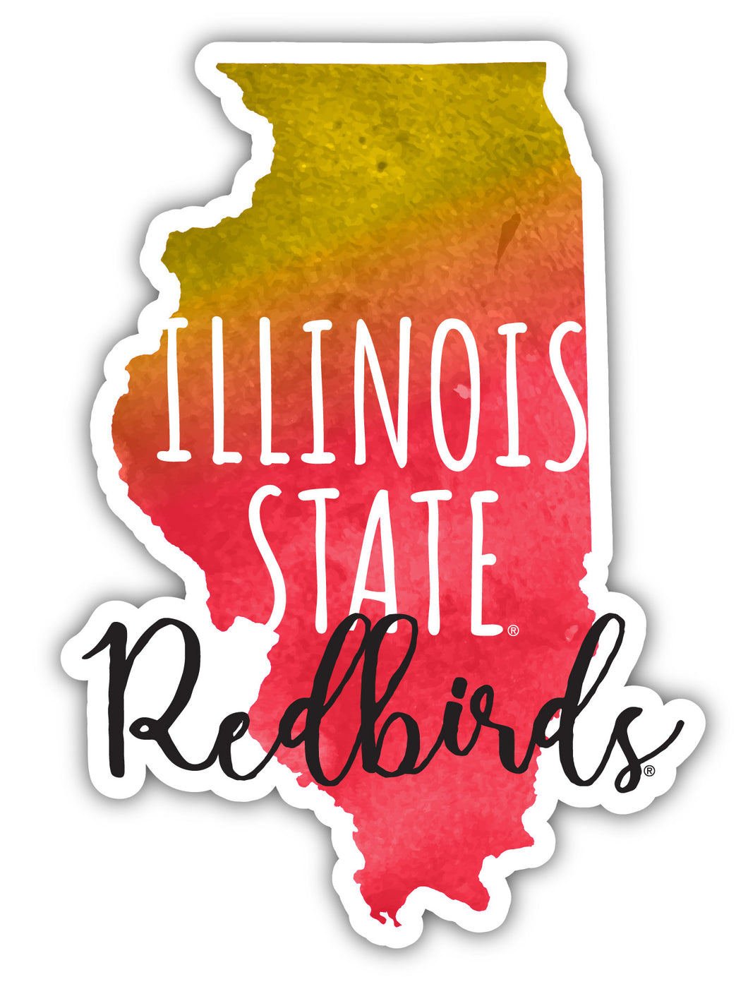 Illinois State Redbirds 4-Inch Watercolor State Shaped NCAA Vinyl Decal Sticker for Fans, Students, and Alumni