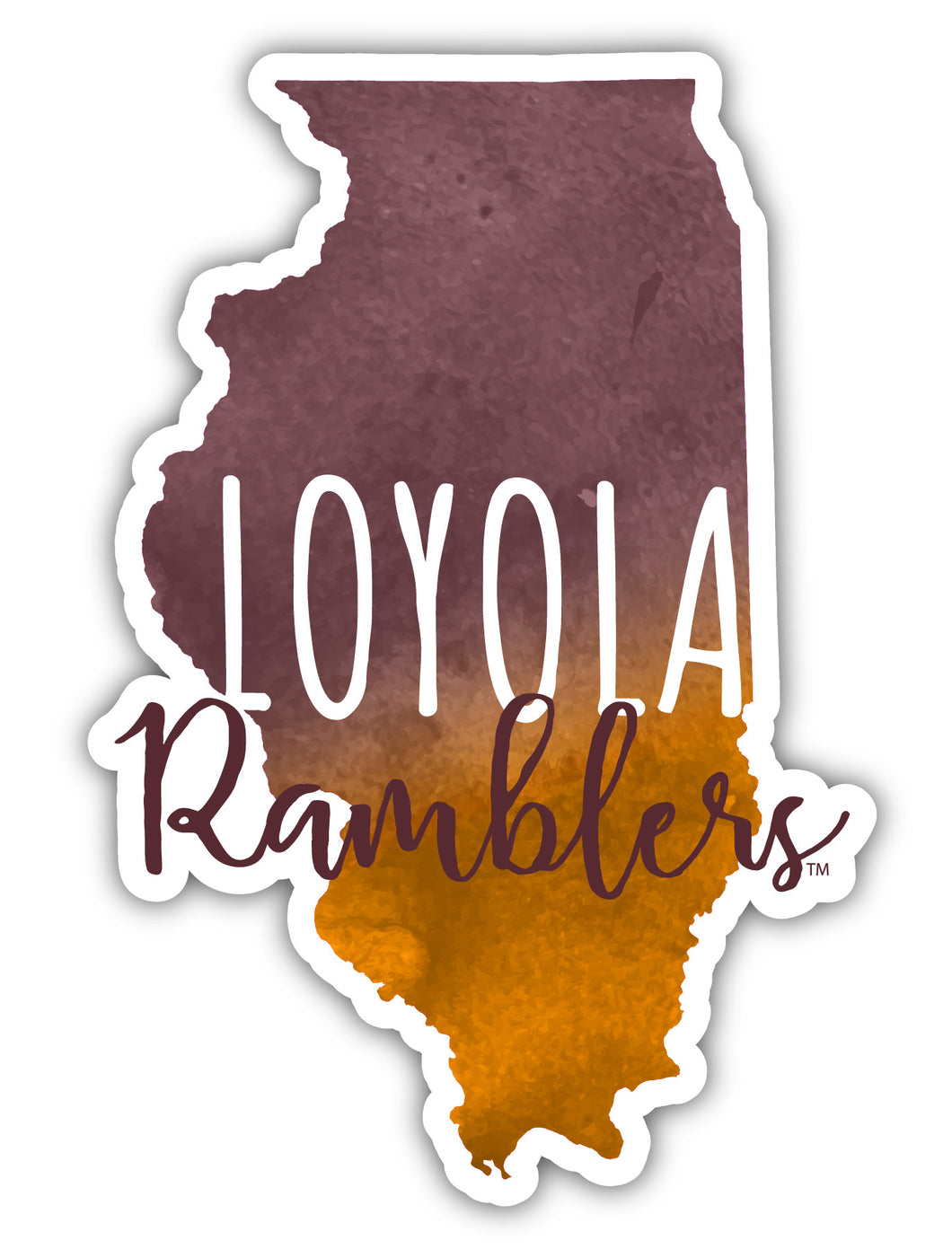 Loyola University Ramblers 4-Inch Watercolor State Shaped NCAA Vinyl Decal Sticker for Fans, Students, and Alumni