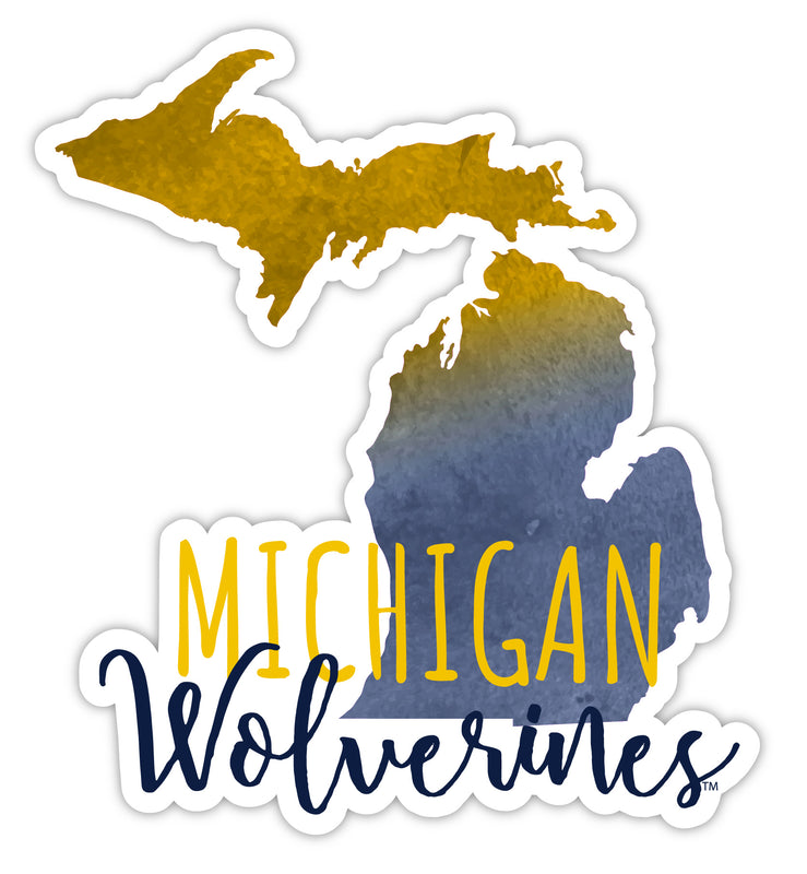 Michigan Wolverines 4-Inch Watercolor State Shaped NCAA Vinyl Decal Sticker for Fans, Students, and Alumni