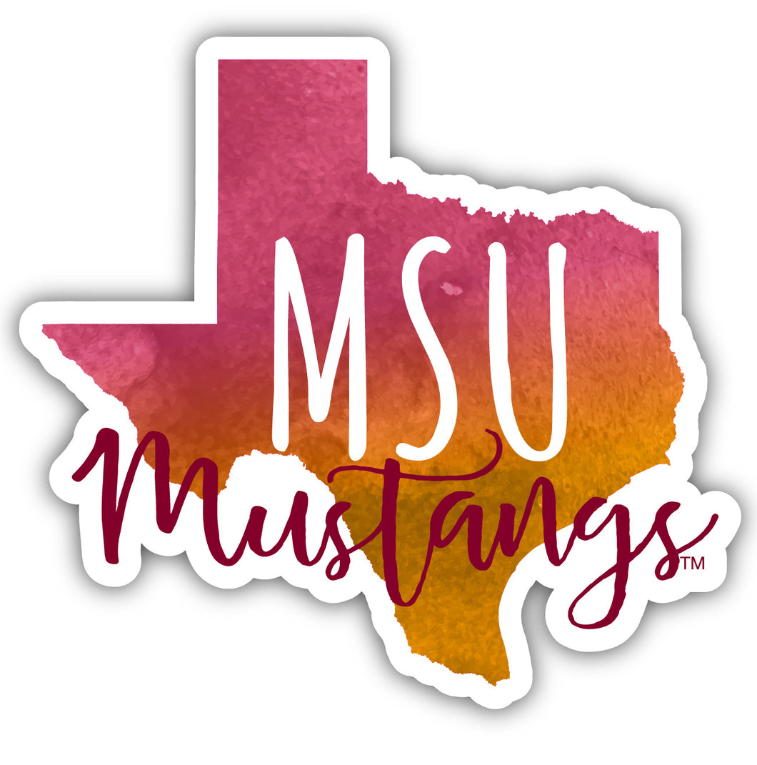 Midwestern State University Mustangs 4-Inch Watercolor State Shaped NCAA Vinyl Decal Sticker for Fans, Students, and Alumni