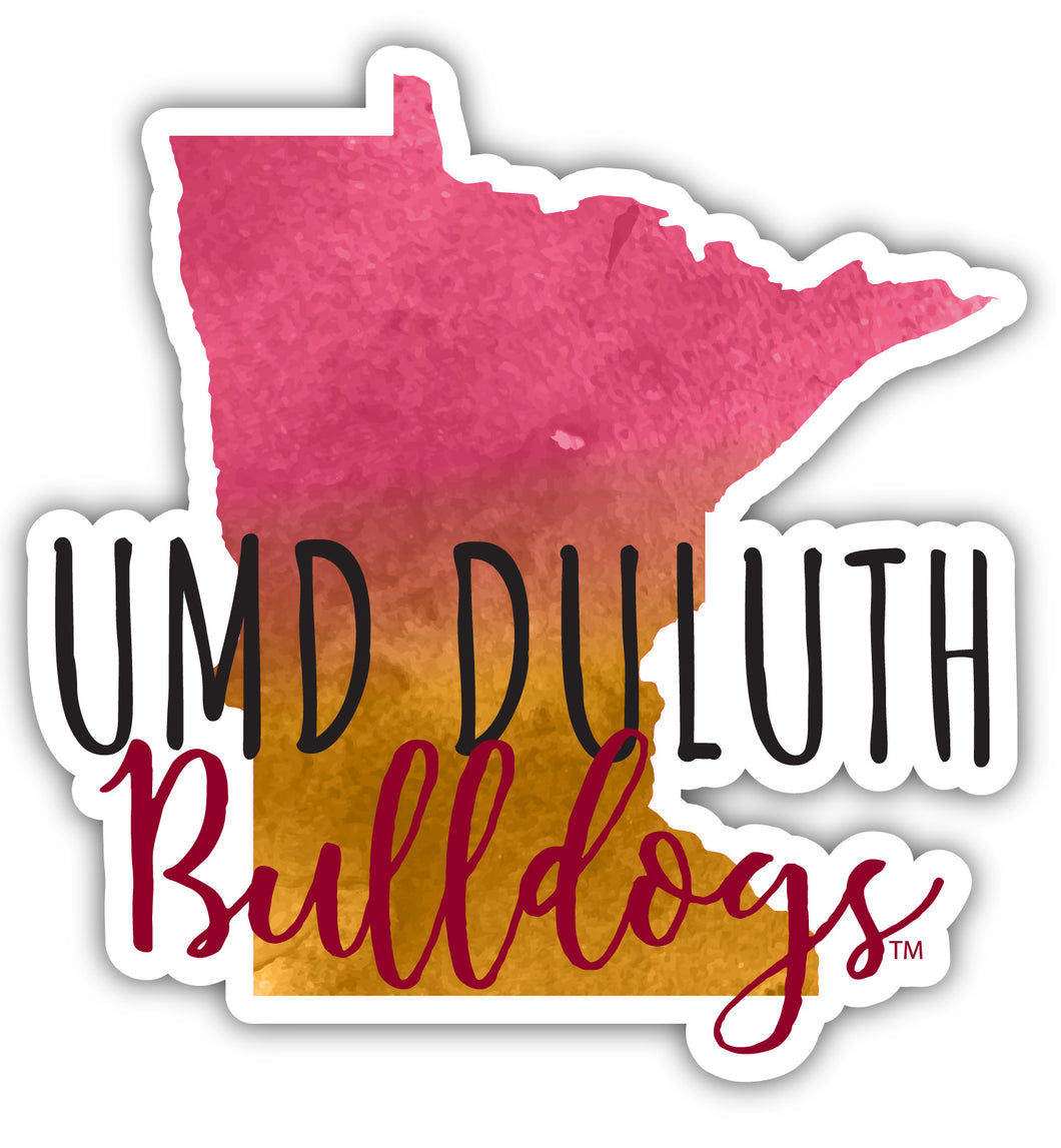 Minnesota Duluth Bulldogs 4-Inch Watercolor State Shaped NCAA Vinyl Decal Sticker for Fans, Students, and Alumni