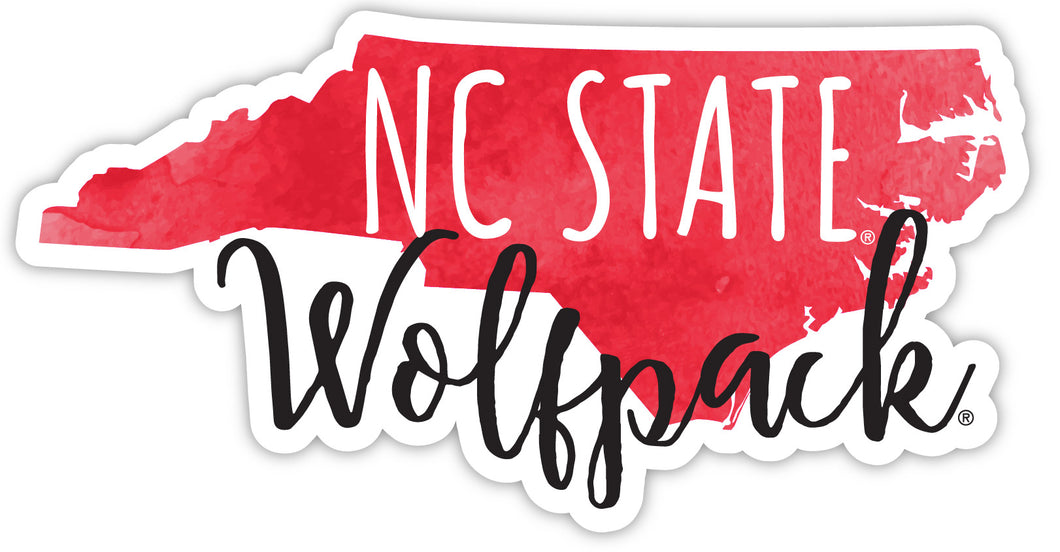 NC State Wolfpack 4-Inch Watercolor State Shaped NCAA Vinyl Decal Sticker for Fans, Students, and Alumni