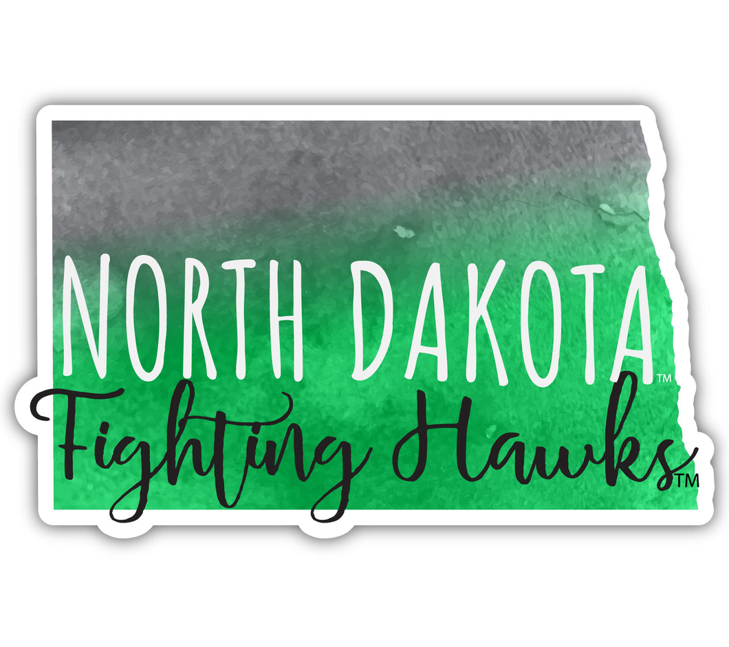 North Dakota Fighting Hawks 4-Inch Watercolor State Shaped NCAA Vinyl Decal Sticker for Fans, Students, and Alumni