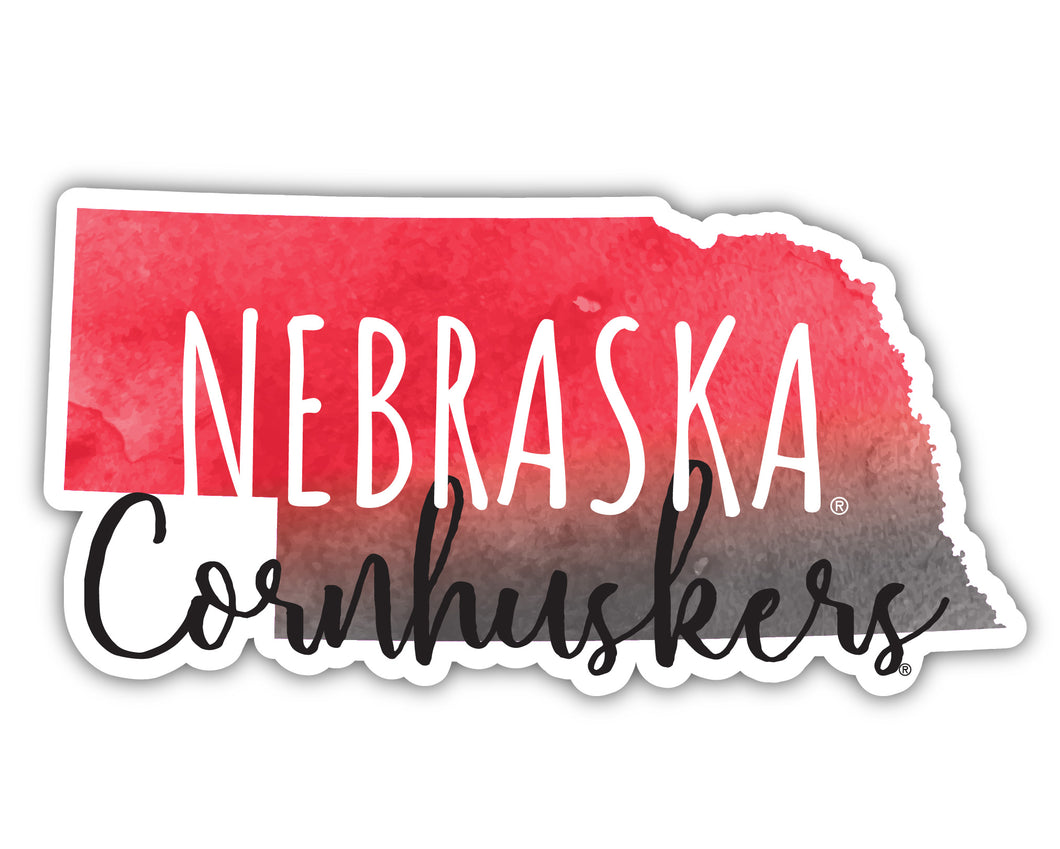 Nebraska Cornhuskers 4-Inch Watercolor State Shaped NCAA Vinyl Decal Sticker for Fans, Students, and Alumni