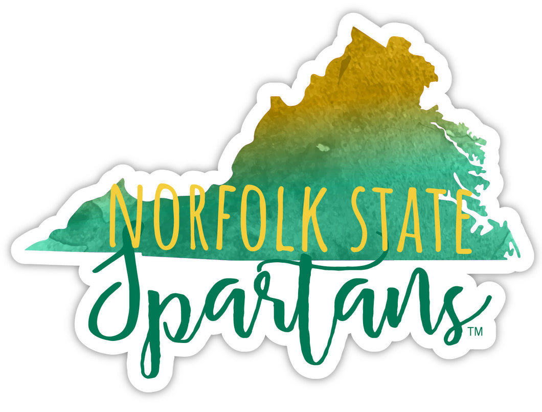 Norfolk State University 4-Inch Watercolor State Shaped NCAA Vinyl Decal Sticker for Fans, Students, and Alumni