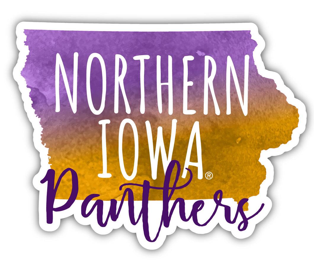 Northern Iowa Panthers 4-Inch Watercolor State Shaped NCAA Vinyl Decal Sticker for Fans, Students, and Alumni