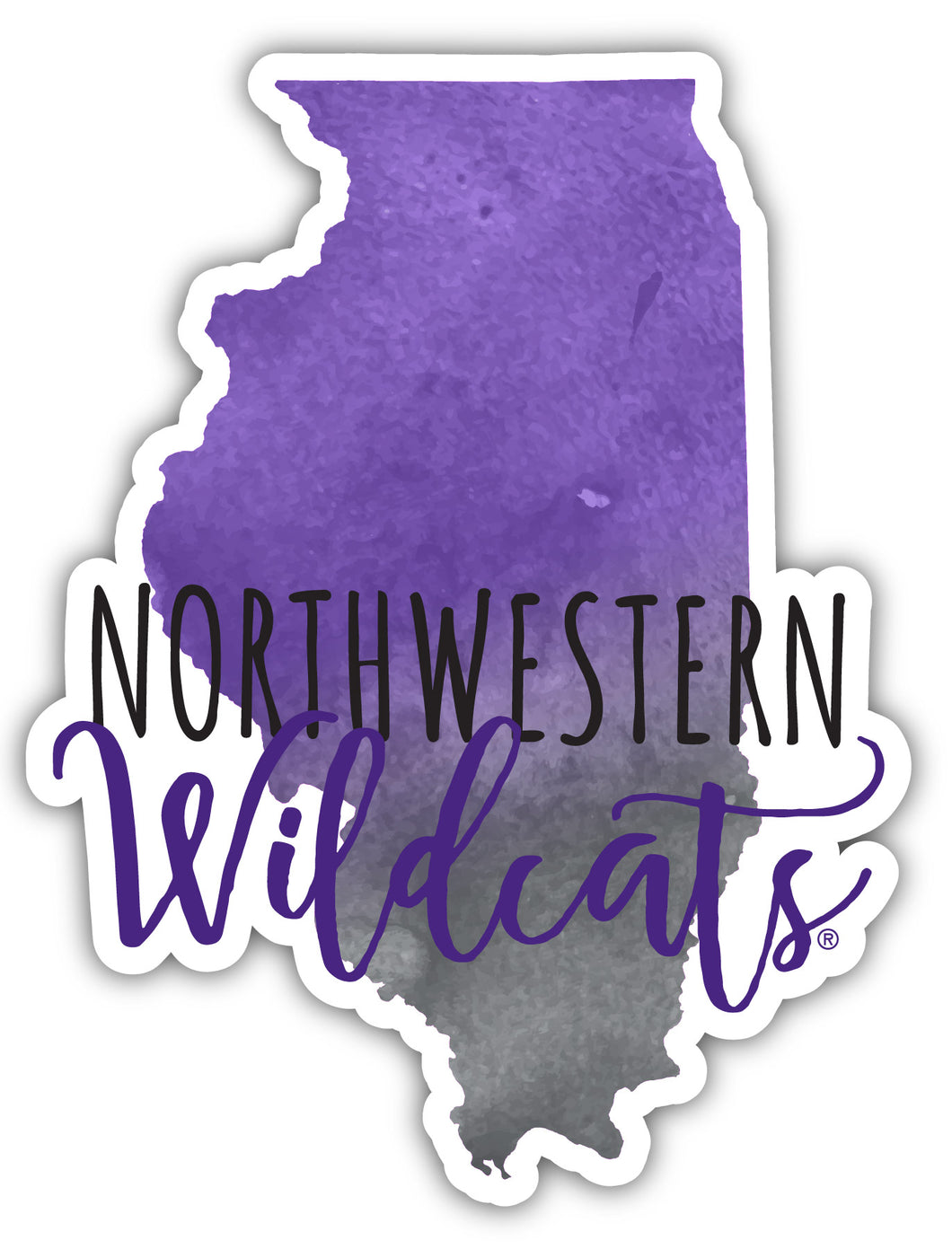 Northwestern University Wildcats 4-Inch Watercolor State Shaped NCAA Vinyl Decal Sticker for Fans, Students, and Alumni