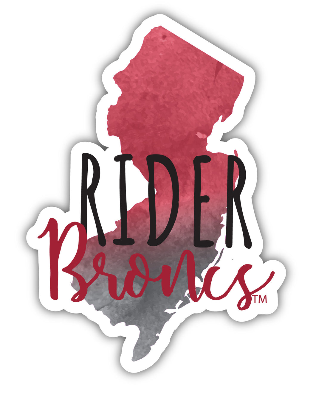 Rider University Broncs 4-Inch Watercolor State Shaped NCAA Vinyl Decal Sticker for Fans, Students, and Alumni