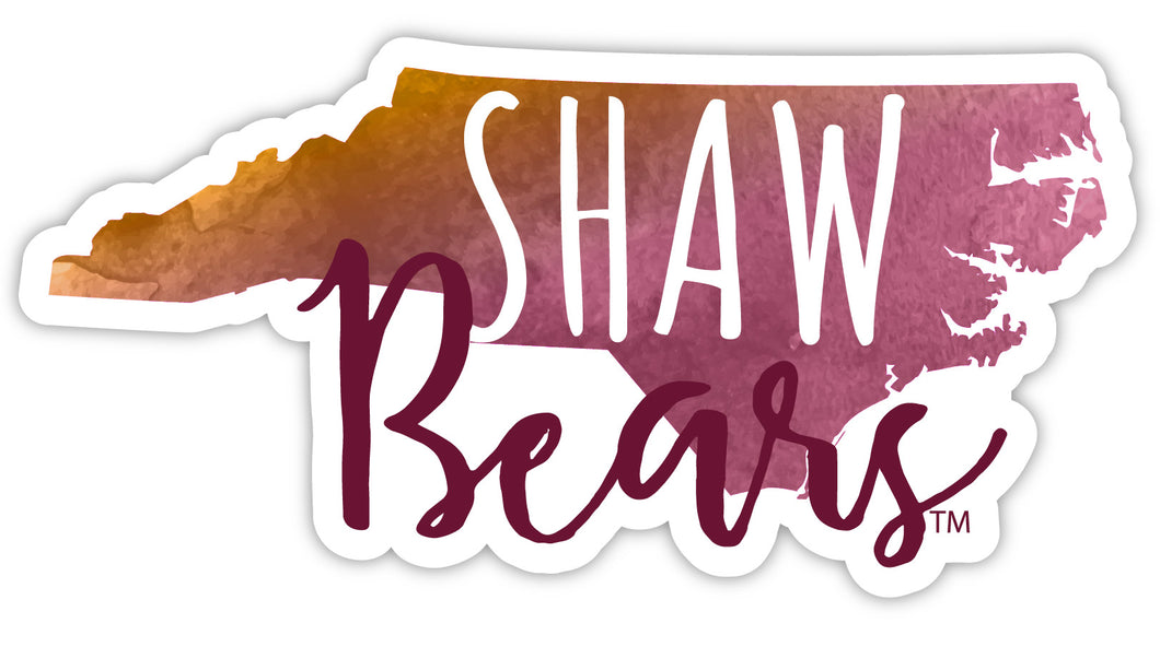 Shaw University Bears 4-Inch Watercolor State Shaped NCAA Vinyl Decal Sticker for Fans, Students, and Alumni