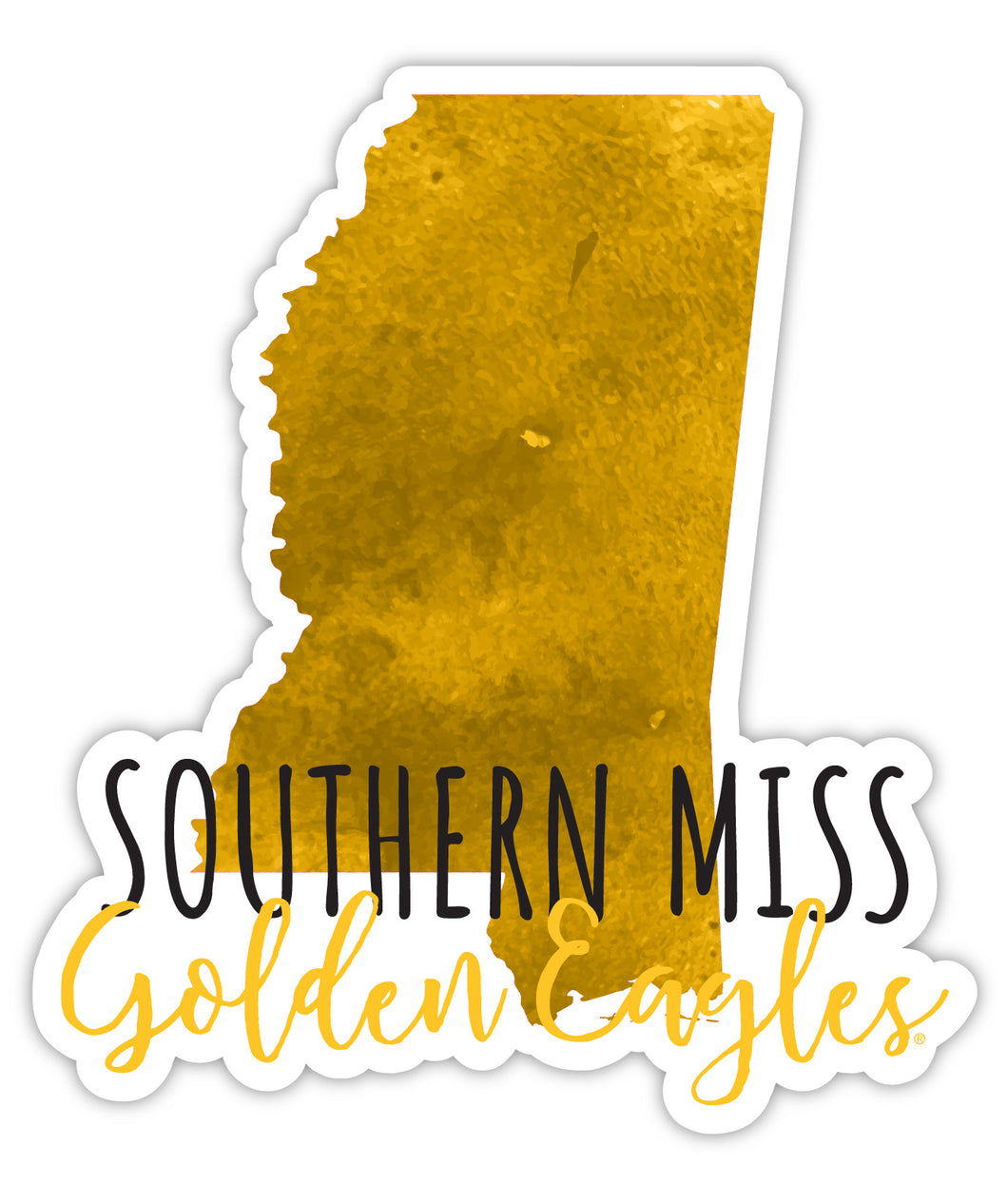 Southern Mississippi Golden Eagles 4-Inch Watercolor State Shaped NCAA Vinyl Decal Sticker for Fans, Students, and Alumni