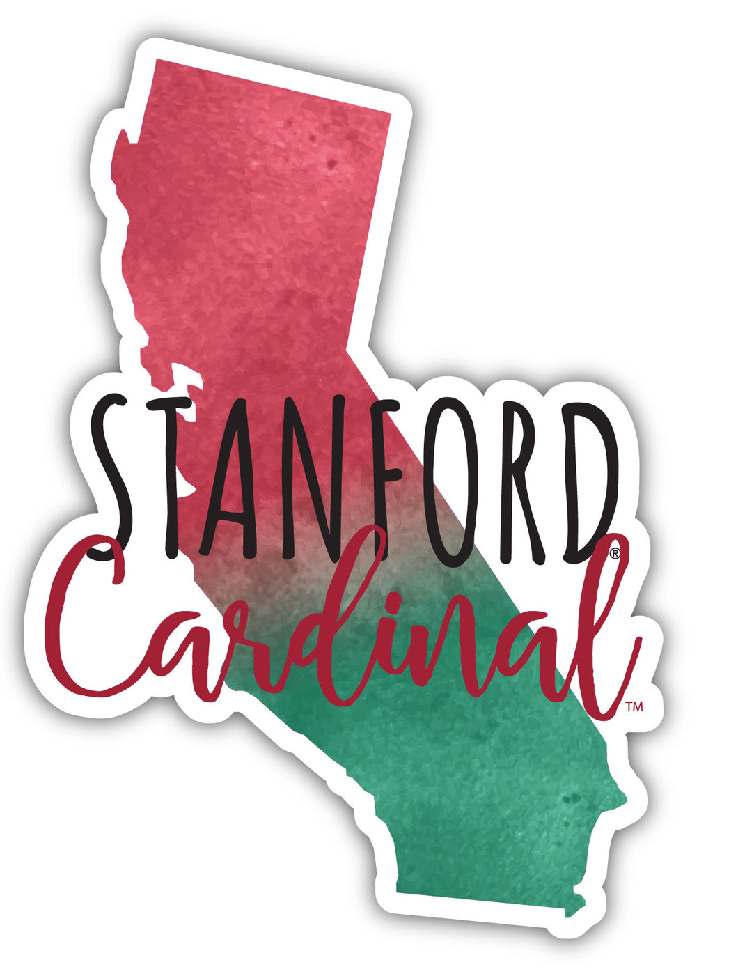Stanford University 4-Inch Watercolor State Shaped NCAA Vinyl Decal Sticker for Fans, Students, and Alumni