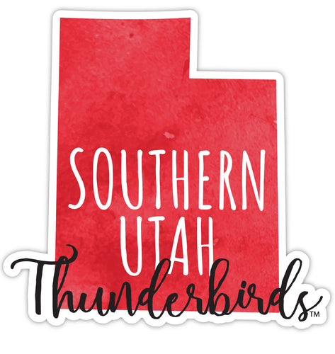 Southern Utah University 4-Inch Watercolor State Shaped NCAA Vinyl Decal Sticker for Fans, Students, and Alumni