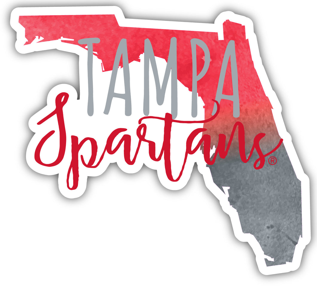 University of Tampa Spartans 4-Inch Watercolor State Shaped NCAA Vinyl Decal Sticker for Fans, Students, and Alumni