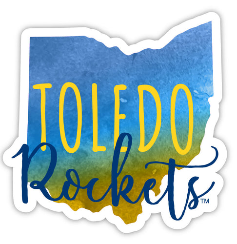 Toledo Rockets 4-Inch Watercolor State Shaped NCAA Vinyl Decal Sticker for Fans, Students, and Alumni