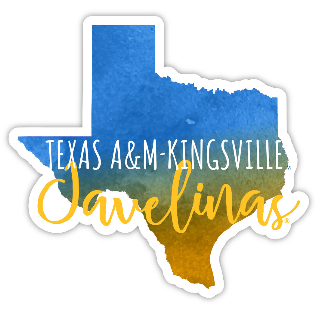Texas A&M Kingsville Javelinas 4-Inch Watercolor State Shaped NCAA Vinyl Decal Sticker for Fans, Students, and Alumni