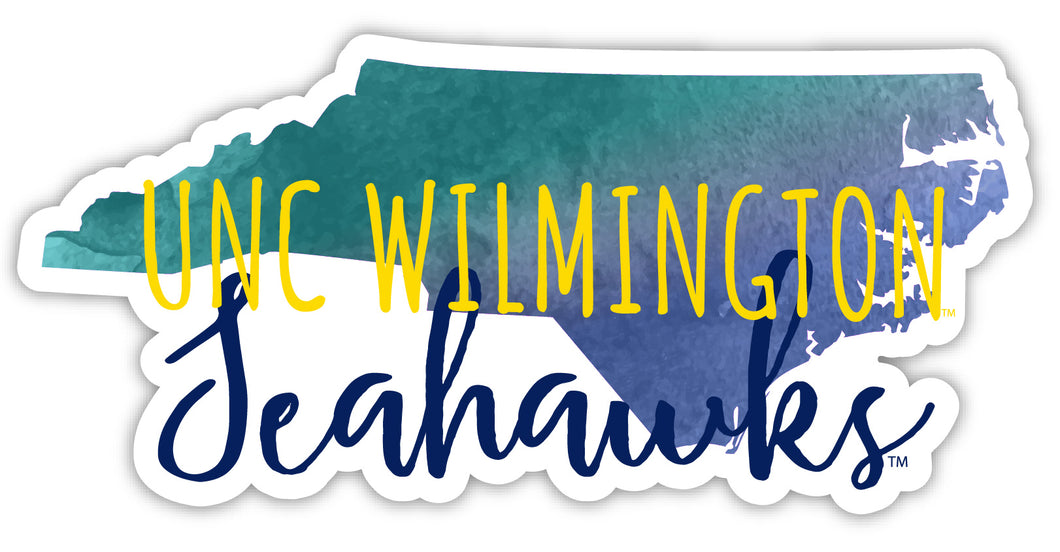 North Carolina Wilmington Seahawks 4-Inch Watercolor State Shaped NCAA Vinyl Decal Sticker for Fans, Students, and Alumni