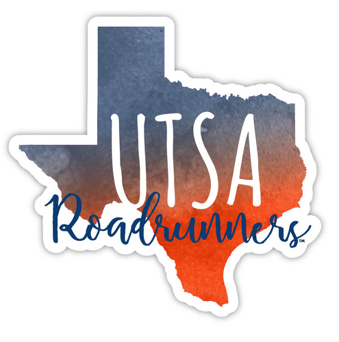 UTSA Road Runners 4-Inch Watercolor State Shaped NCAA Vinyl Decal Sticker for Fans, Students, and Alumni