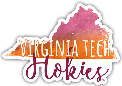 Virginia Tech Hokies 4-Inch Watercolor State Shaped NCAA Vinyl Decal Sticker for Fans, Students, and Alumni