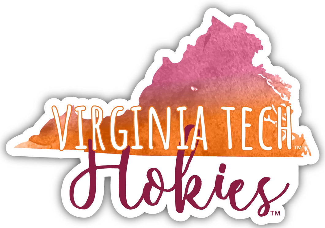 Virginia Tech Hokies 4-Inch Watercolor State Shaped NCAA Vinyl Decal Sticker for Fans, Students, and Alumni