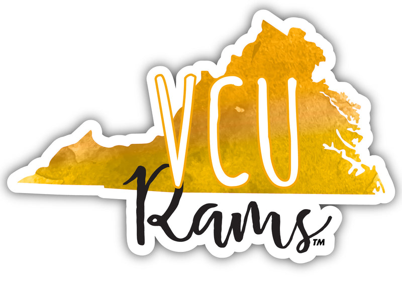 Virginia Commonwealth 4-Inch Watercolor State Shaped NCAA Vinyl Decal Sticker for Fans, Students, and Alumni