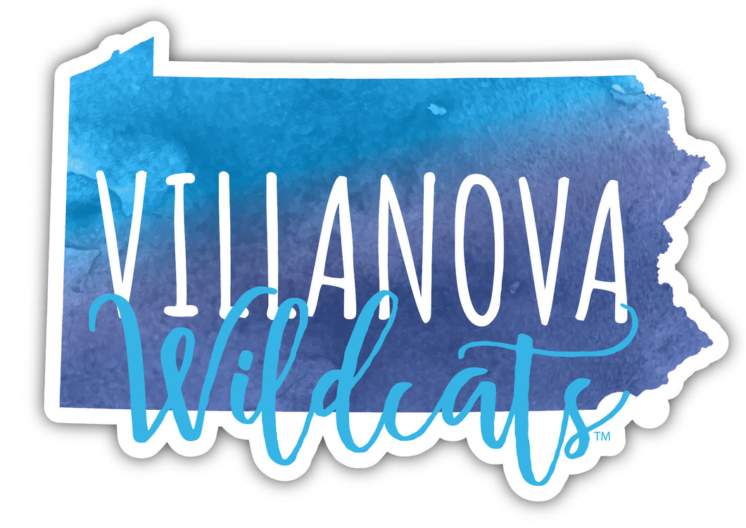 Villanova Wildcats 4-Inch Watercolor State Shaped NCAA Vinyl Decal Sticker for Fans, Students, and Alumni