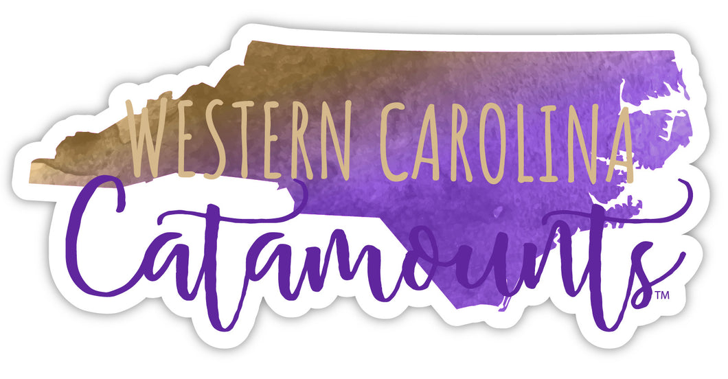 Western Carolina University 4-Inch Watercolor State Shaped NCAA Vinyl Decal Sticker for Fans, Students, and Alumni