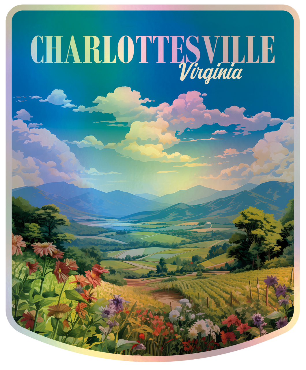 Chalottesville Virgina Holographic Charm Durable Vinyl Decal Sticker A