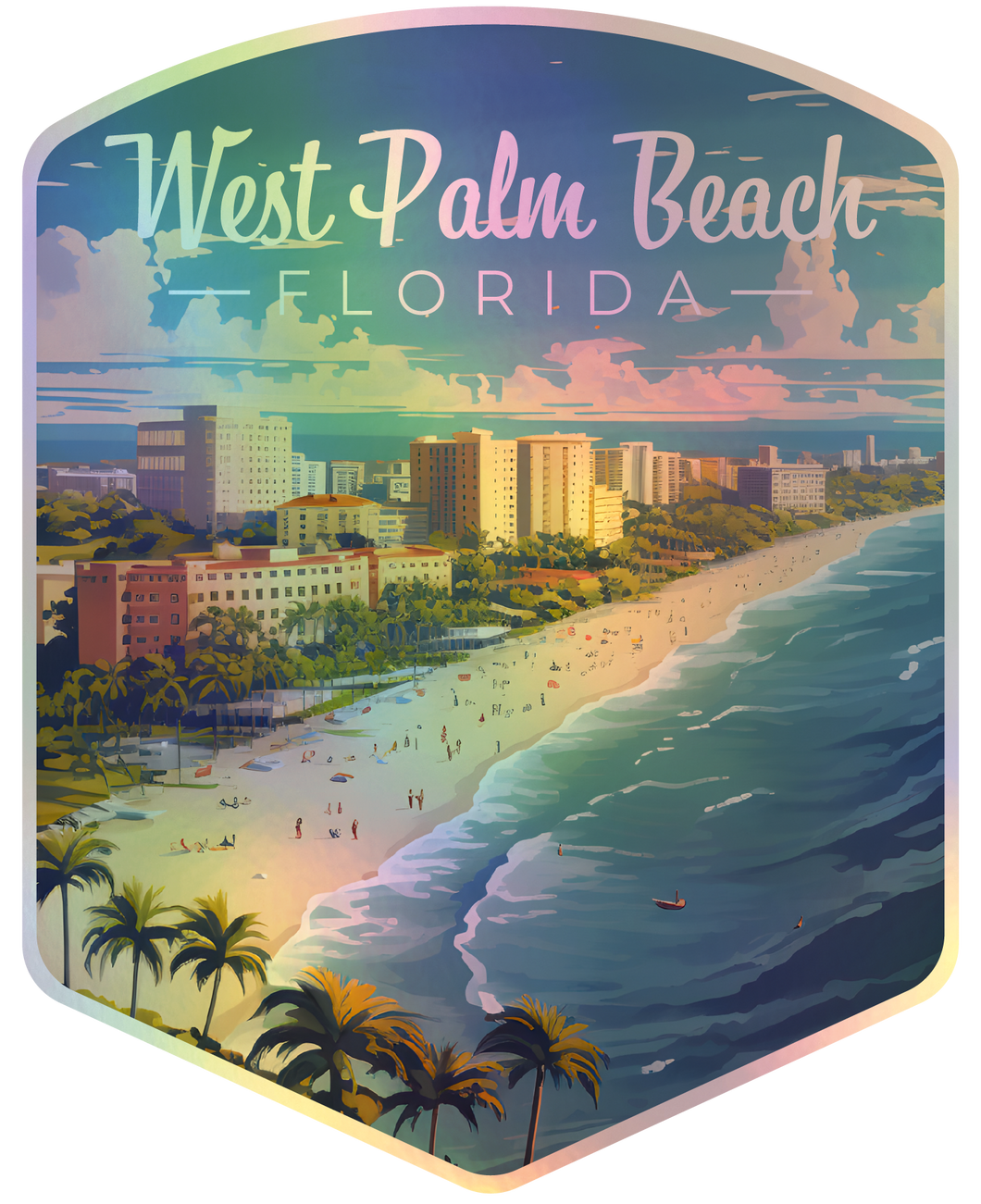 West Palm Beach Florida Holographic Charm Durable Vinyl Decal Sticker A