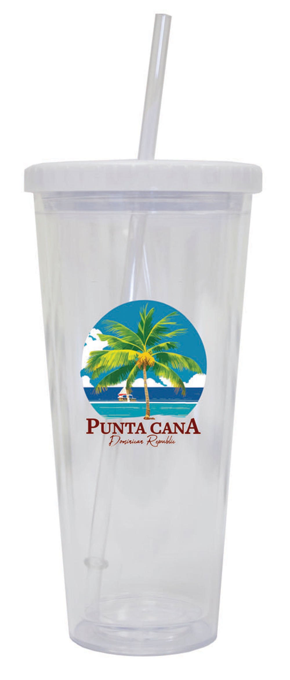 Punta Cana Dominican Republic Souvenir 24 oz Reusable Plastic Straw Tumbler w/Lid & Straw