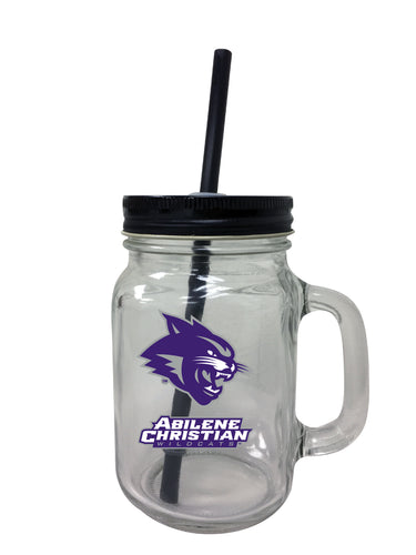 Abilene Christian University NCAA Iconic Mason Jar Glass - Officially Licensed Collegiate Drinkware with Lid and Straw 2-Pack