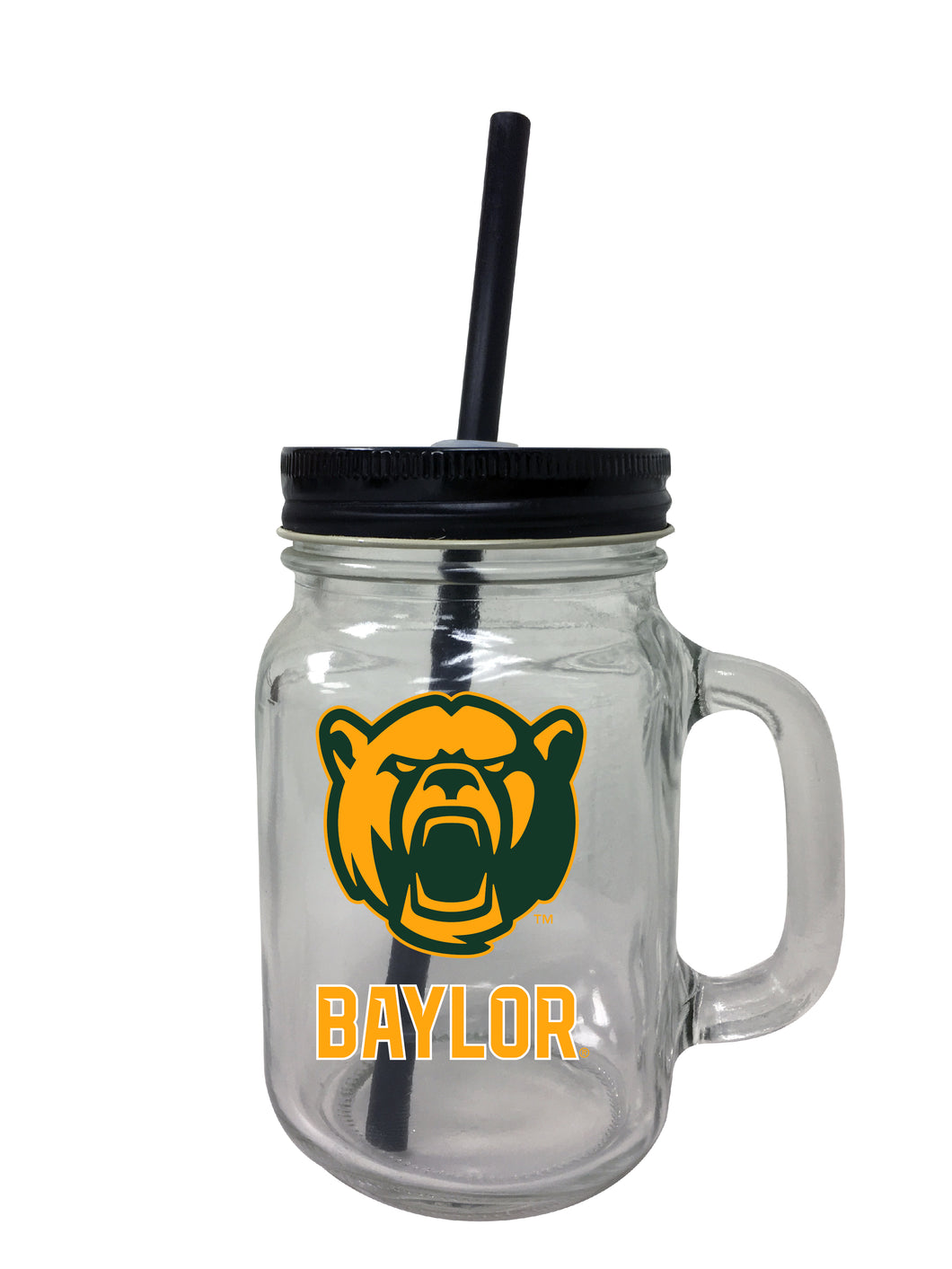 Baylor Bears NCAA Iconic Mason Jar Glass - Officially Licensed Collegiate Drinkware with Lid and Straw 2-Pack