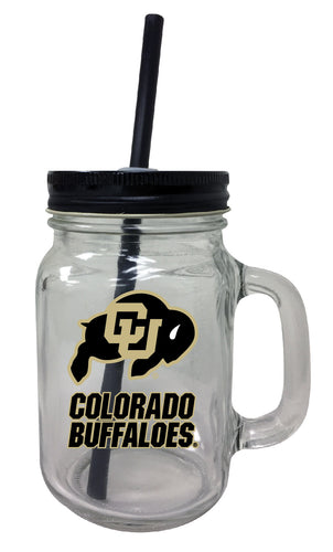 Colorado Buffaloes NCAA Iconic Mason Jar Glass - Officially Licensed Collegiate Drinkware with Lid and Straw 2-Pack