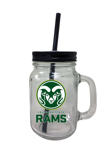 Colorado State Rams NCAA Iconic Mason Jar Glass - Officially Licensed Collegiate Drinkware with Lid and Straw 2-Pack