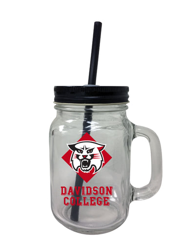 Davidson College NCAA Iconic Mason Jar Glass - Officially Licensed Collegiate Drinkware with Lid and Straw 2-Pack