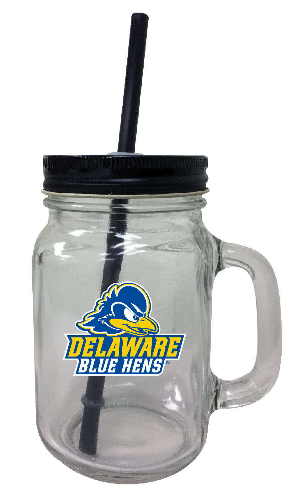 Delaware Blue Hens NCAA Iconic Mason Jar Glass - Officially Licensed Collegiate Drinkware with Lid and Straw 2-Pack