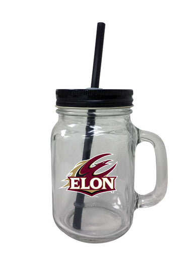 Elon University NCAA Iconic Mason Jar Glass - Officially Licensed Collegiate Drinkware with Lid and Straw 2-Pack