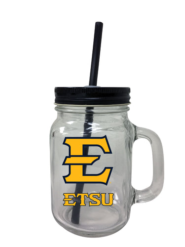 East Tennessee State University NCAA Iconic Mason Jar Glass - Officially Licensed Collegiate Drinkware with Lid and Straw 2-Pack