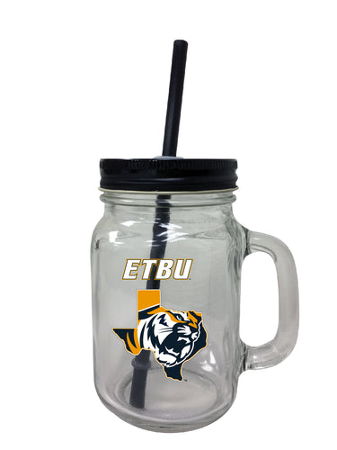 East Texas Baptist University NCAA Iconic Mason Jar Glass - Officially Licensed Collegiate Drinkware with Lid and Straw 2-Pack