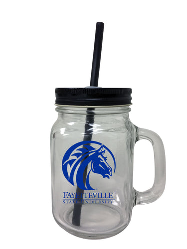 Fayetteville State University NCAA Iconic Mason Jar Glass - Officially Licensed Collegiate Drinkware with Lid and Straw 2-Pack