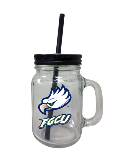Florida Gulf Coast Eagles NCAA Iconic Mason Jar Glass - Officially Licensed Collegiate Drinkware with Lid and Straw 2-Pack