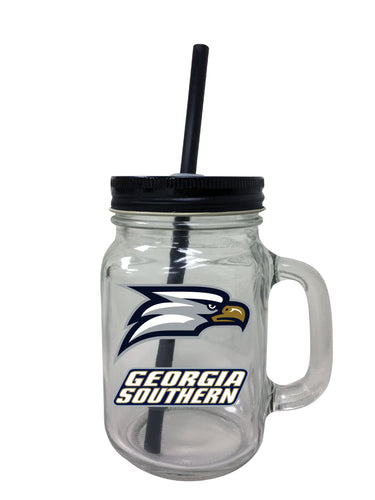 Georgia Southern Eagles NCAA Iconic Mason Jar Glass - Officially Licensed Collegiate Drinkware with Lid and Straw 2-Pack