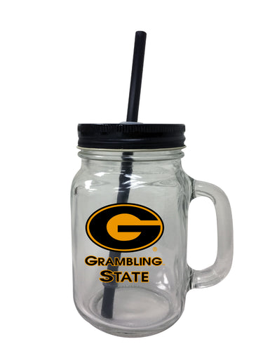 Grambling State Tigers NCAA Iconic Mason Jar Glass - Officially Licensed Collegiate Drinkware with Lid and Straw 2-Pack