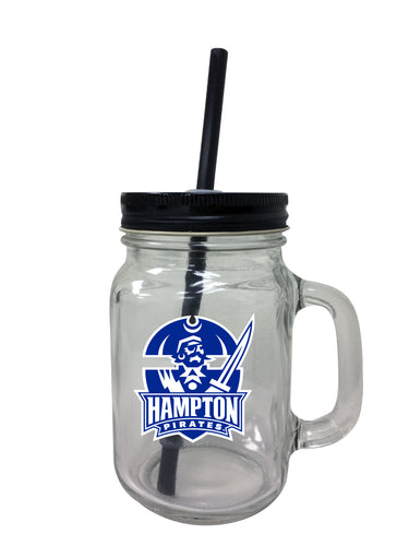 Hampton University NCAA Iconic Mason Jar Glass - Officially Licensed Collegiate Drinkware with Lid and Straw 2-Pack