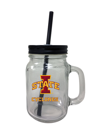 Iowa State Cyclones NCAA Iconic Mason Jar Glass - Officially Licensed Collegiate Drinkware with Lid and Straw 2-Pack
