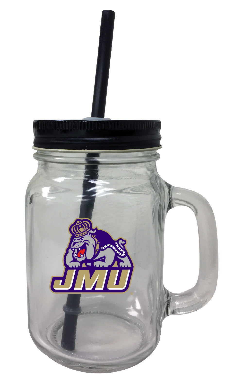 James Madison Dukes NCAA Iconic Mason Jar Glass - Officially Licensed Collegiate Drinkware with Lid and Straw 2-Pack