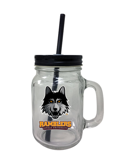 Loyola University Ramblers NCAA Iconic Mason Jar Glass - Officially Licensed Collegiate Drinkware with Lid and Straw 2-Pack
