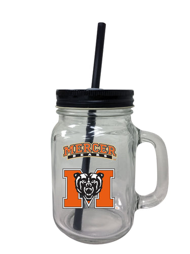 Mercer University NCAA Iconic Mason Jar Glass - Officially Licensed Collegiate Drinkware with Lid and Straw 2-Pack