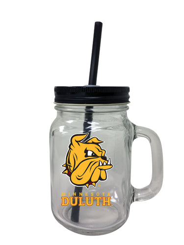 Minnesota Duluth Bulldogs NCAA Iconic Mason Jar Glass - Officially Licensed Collegiate Drinkware with Lid and Straw 2-Pack